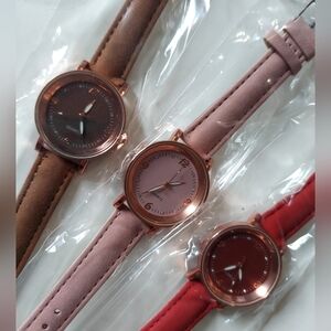 Trio of Ladies Faux Suede Rhinestone Quartz Watches